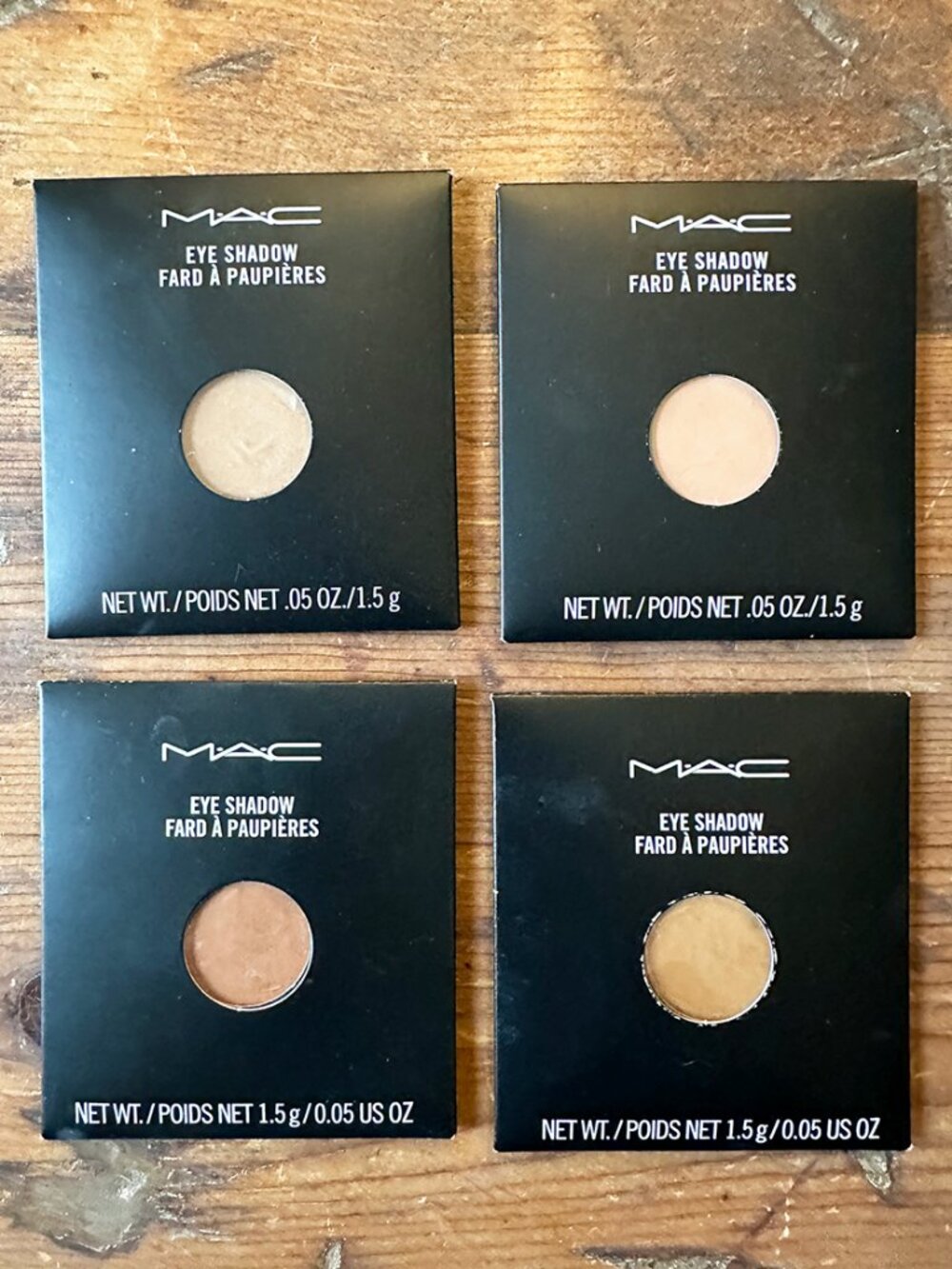 4 Mac Eyeshadow Refills Cork, Soft Brown, Saddle, Un-Interrupted NEW